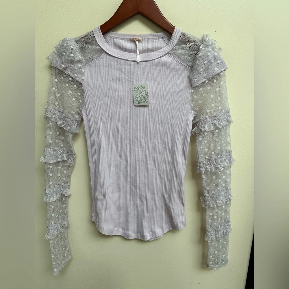 NWT Free People Lace Sleeve Women's Top